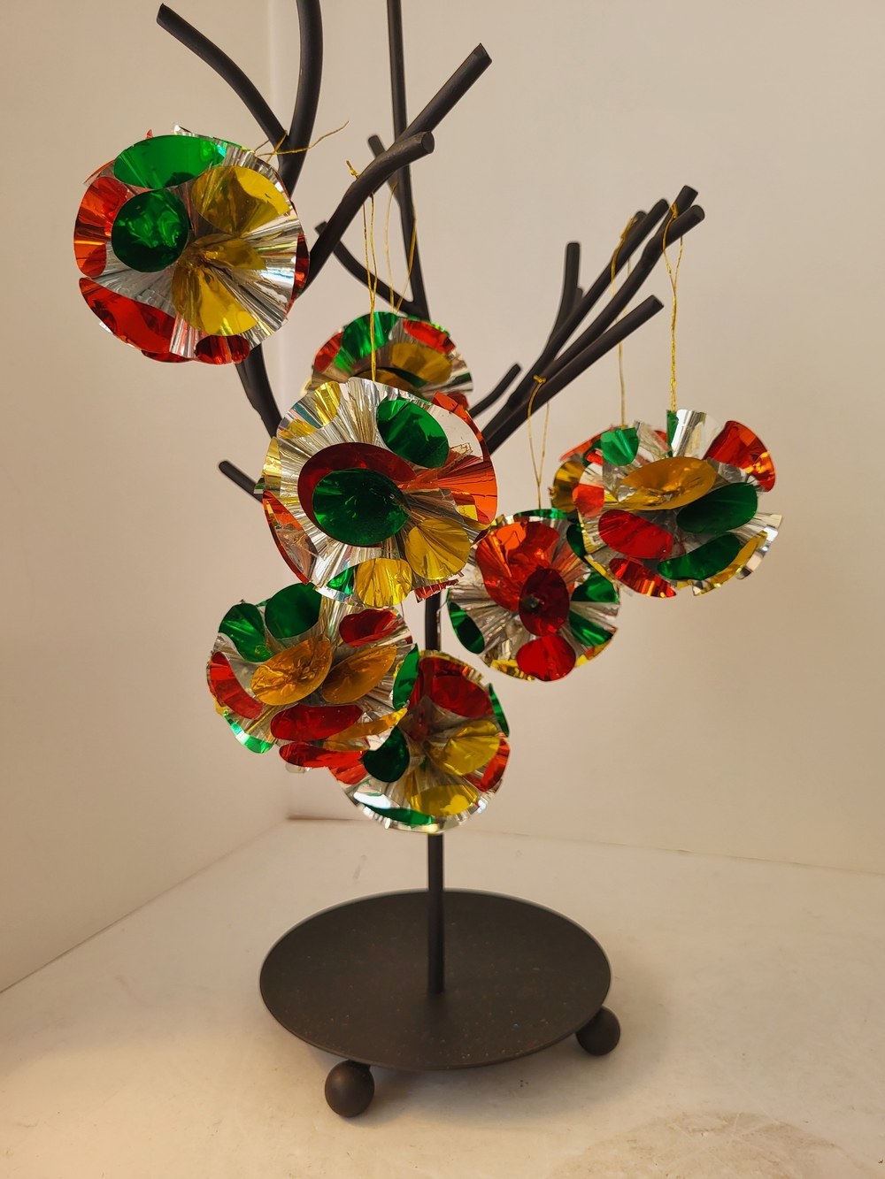 1960s MCM Alderbrook Atomic Foil Pom-Pom  Christmas Ornaments Set/8